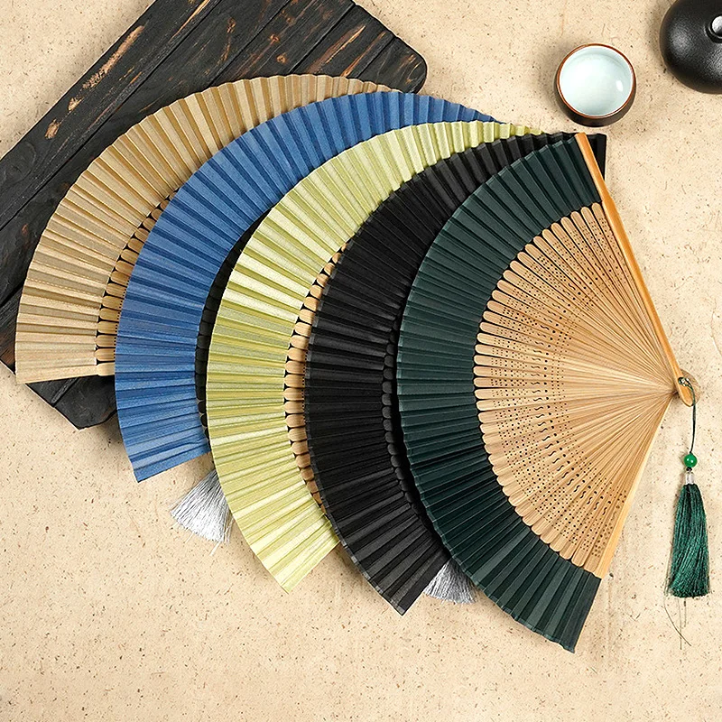 Bone Bamboo Folding Fan Antique Silk Fan Home Living Room Decoration Craft Ornament Gifts For Guest Wood Dance Handheld Fan