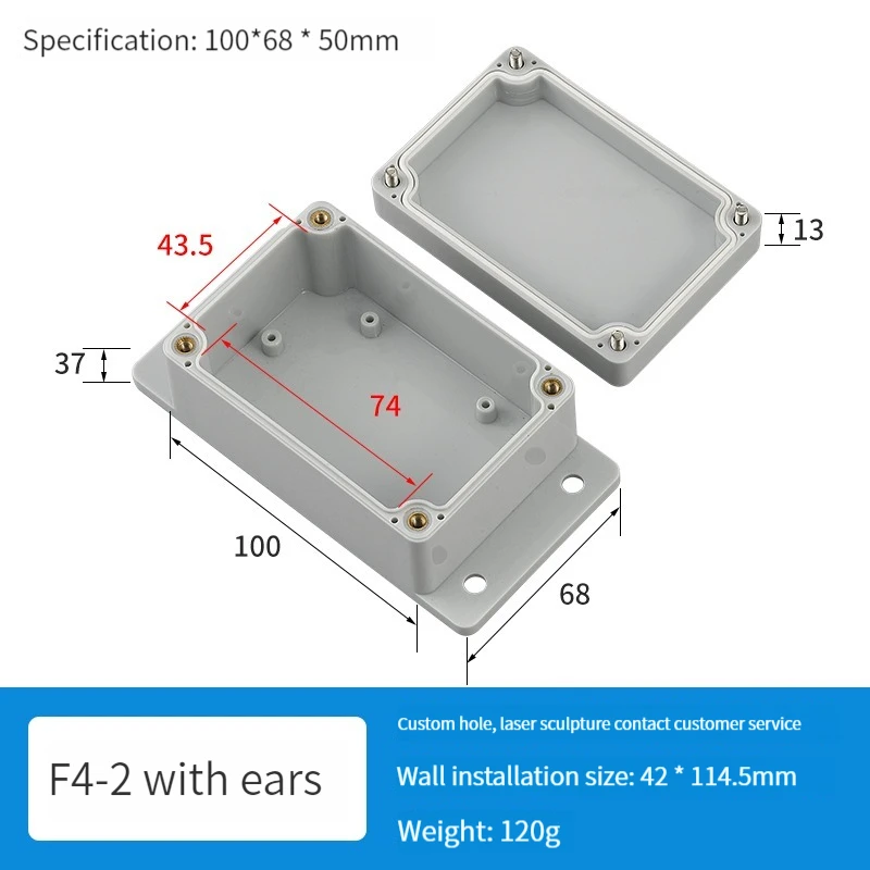 Wall Mounted Outdoor Gray Plastic Enclosures Custom IP65 ABS Waterproof Electrical Junction Box Eith Ear Electrical Project Box