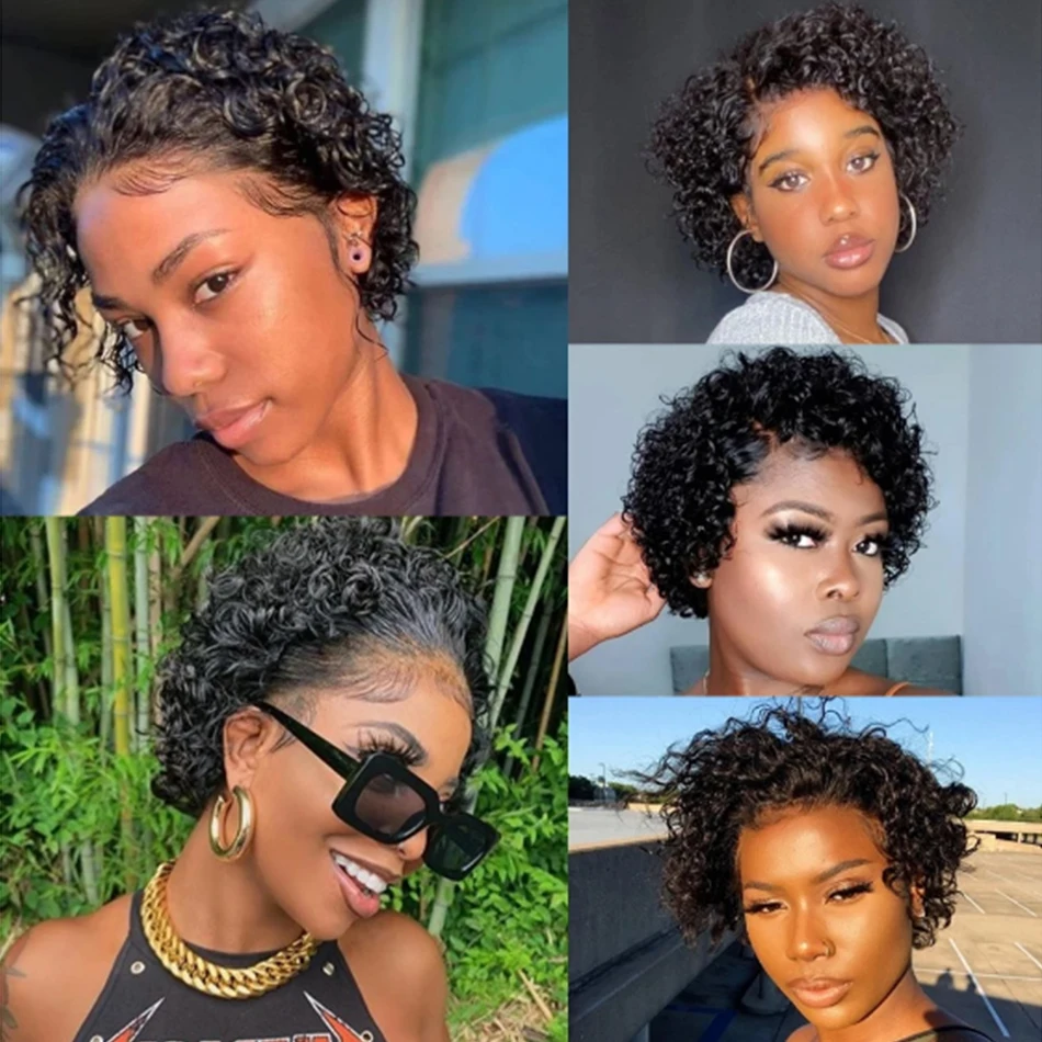 Pixie Cut Wig Short Bob Curly Human Hair Wigs perruque bresillienne Cheap 13X1 Transparent Lace Wig Water Deep Wave Human Hair