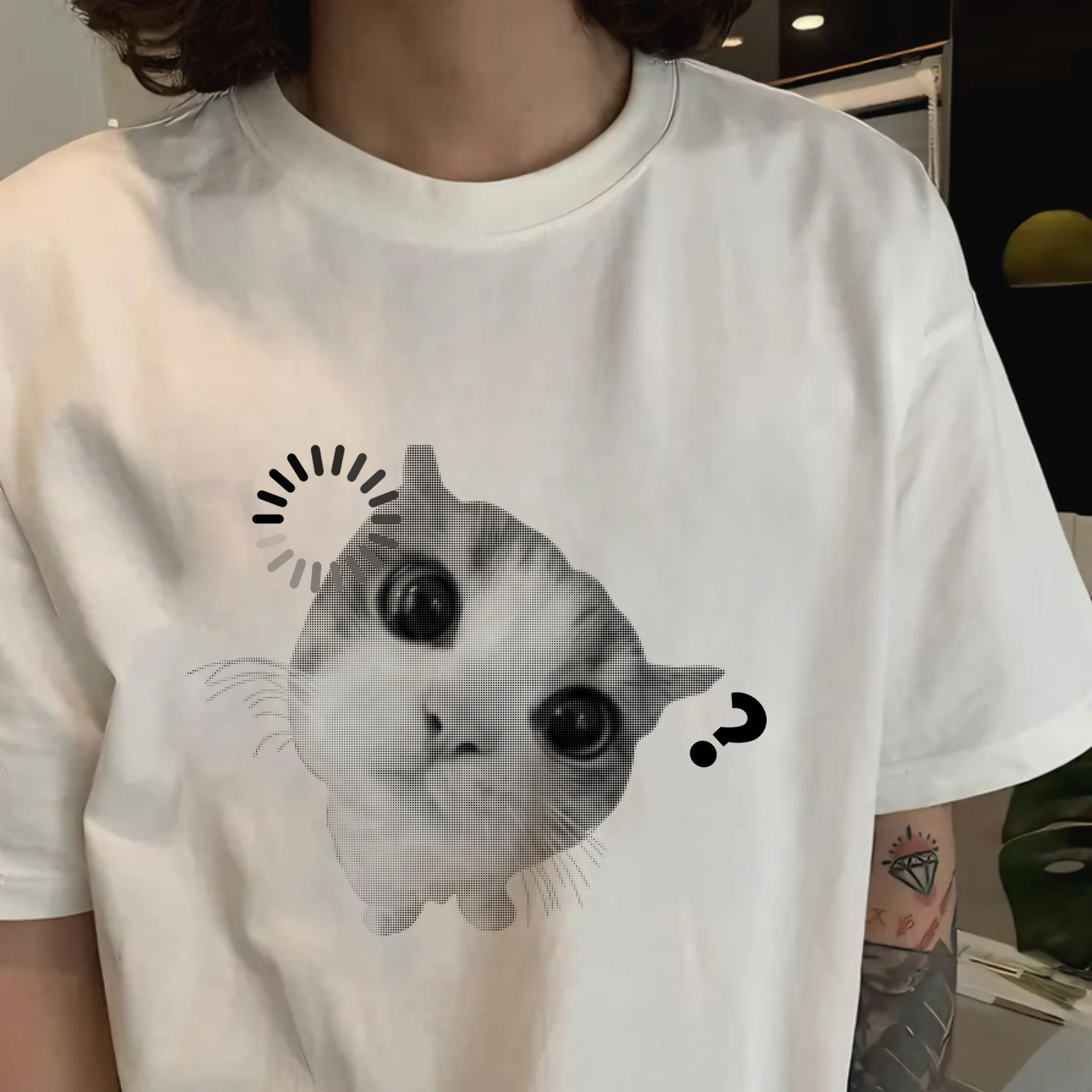 Fun  Meme Printed Loose Fit Cotton T-Shirt Short Sleeve Men's Casual Top Breathable Summer Commute Tee Creative Design