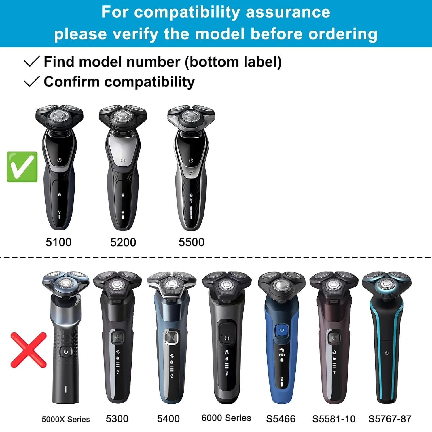 Reemplazo de cabezal de recortador de barba para afeitadoras Philips Norelco S500 y RQ series S5000,S6000,S7000,S8000,S9000