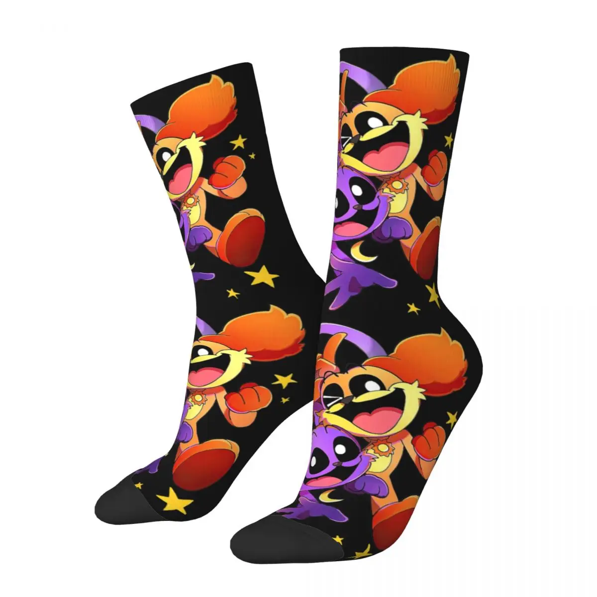 Cool Catnap And Dogday Together Happy Soccer Socks Smiling Critters Polyester Middle Tube Socks for Women Men Non-slip