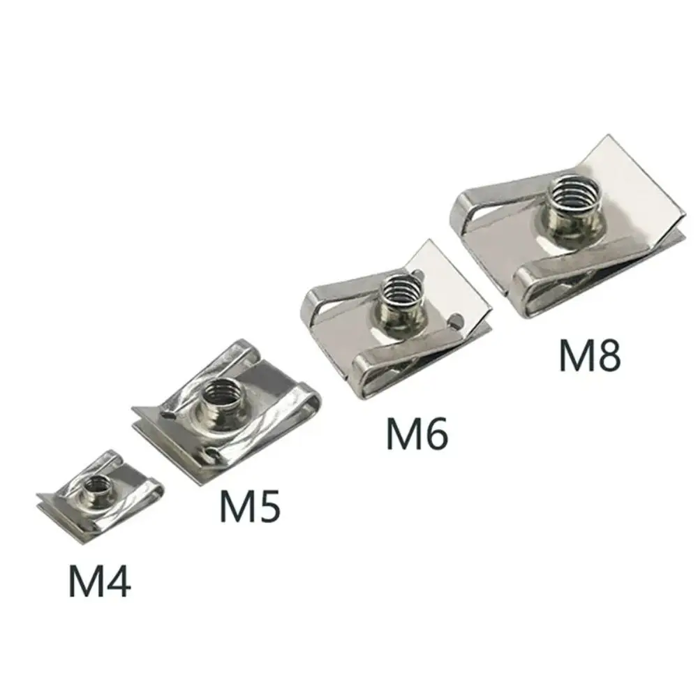 10pcs M6 M5 M4 M8 U Type Clips Universal Stainless Steel 8mm 5mm 6mm 4mm Car Spring Clips Silver with Thread Reed Nuts