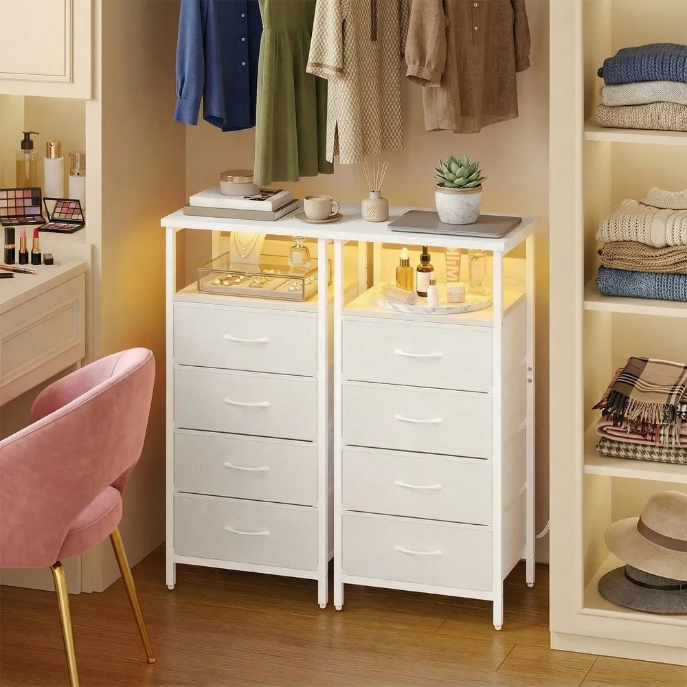 

With Charging Station, Beside Table With U-S-B Ports And Outlets, 4/5 Fabric Storage Drawers With PU Finish, Ro