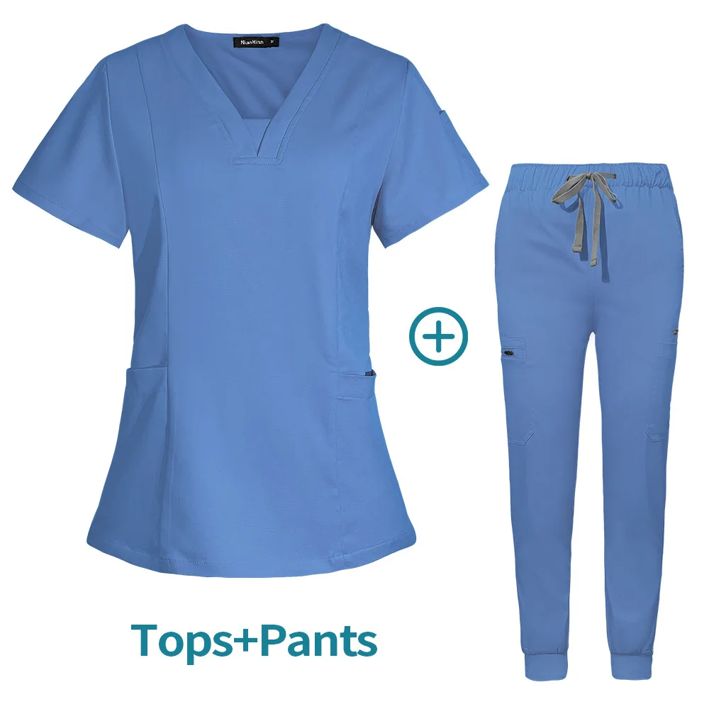 Women Medical Uniforms Scrubs Sets Tops Pant Nurse Accessories Slim Fit Hospital Dental Clinical Workwear Clothes Surgical Suits