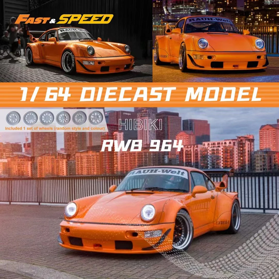 FS In Stock 1:64 RWB 964 With Wheel Hub Diecast Diorama Car Model Collection Miniature Fast Speed