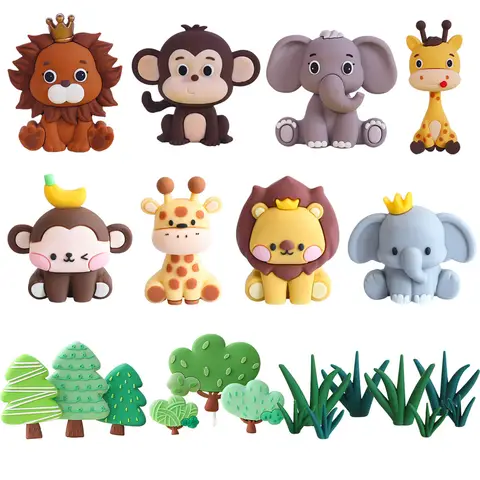 Safari Animal Cake Toppers Mini Lion Giraffe Elephant Monkey Decor Baby Shower Jungle Safari Birthday Party Cake Decorations