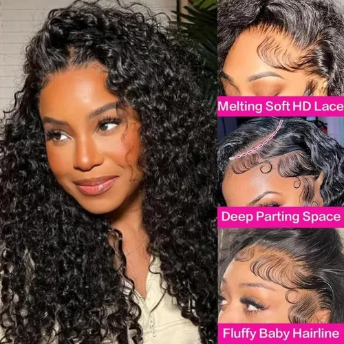 Imagen 2 del producto Peluca frontal de encaje rizado birmano natural 13x4 13x6, cabello humano pre-arrancado, densidad 200 250, peluca de cabello humano rizado birmano en espiral