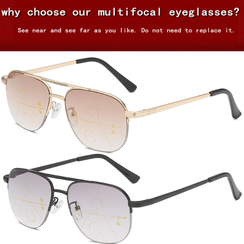 Angeln 4-in-1-Sonne-Progressive multifokale Lesebrille Damen Computer Presbyopie-Brille Leicht aussehen Fern- und Nahbrille