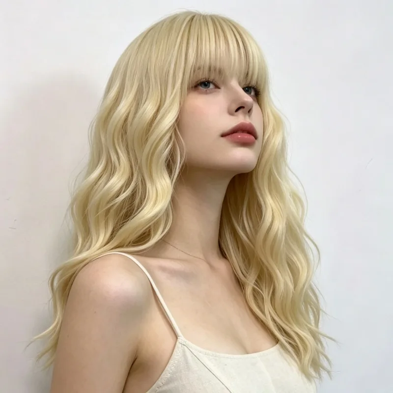 best-selling women's air bangs curly medium-length synthetic rose net matte silk wig full head cover