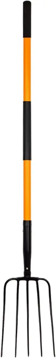 5 Tine Pitch Fork for Gardening, Heavy Duty Garden Fork with Fiberglass Handle, 58 Inch