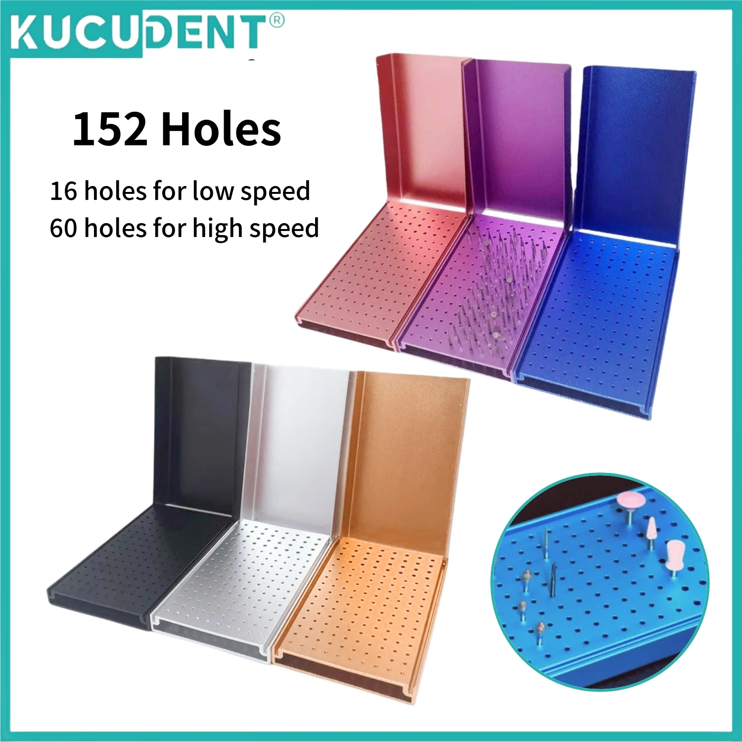 152 Holes Dental Burs Holder Block Cleaning Stand Autoclave Disinfection Case Sterilizer Bur Box for High/Low Speed