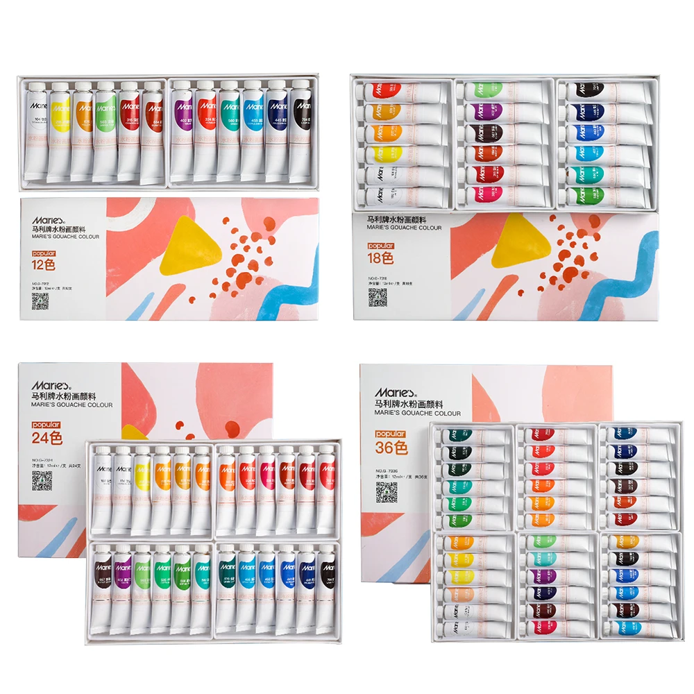 

Marie's Watercolor Gouache Paint Set 12/18/24/36 Colors 5ML/12ML Tube Painting Pigment Strong Coverage For Students Art Supplies