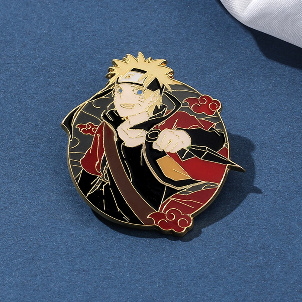 Pin de Cosplay de Narutos de Anime, insignia de esmalte de Metal Uzumaki de dibujos animados, broche, regalo de colección para fanáticos