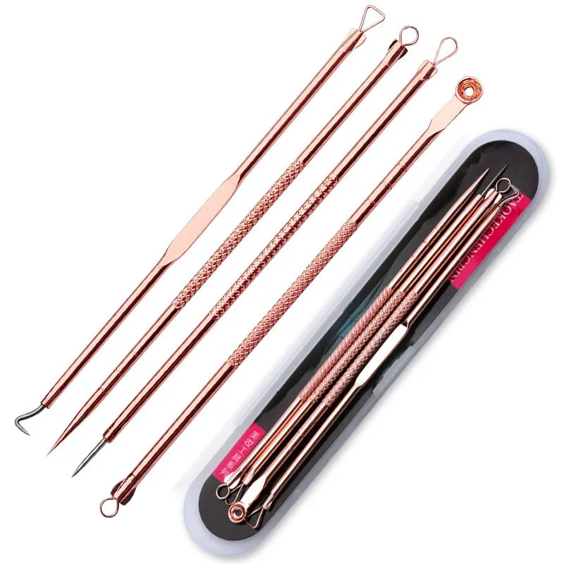Carbon steel rose gold acne needle four-piece acne needle squeeze blackhead needle tool acne needle set squeezing acne tool
