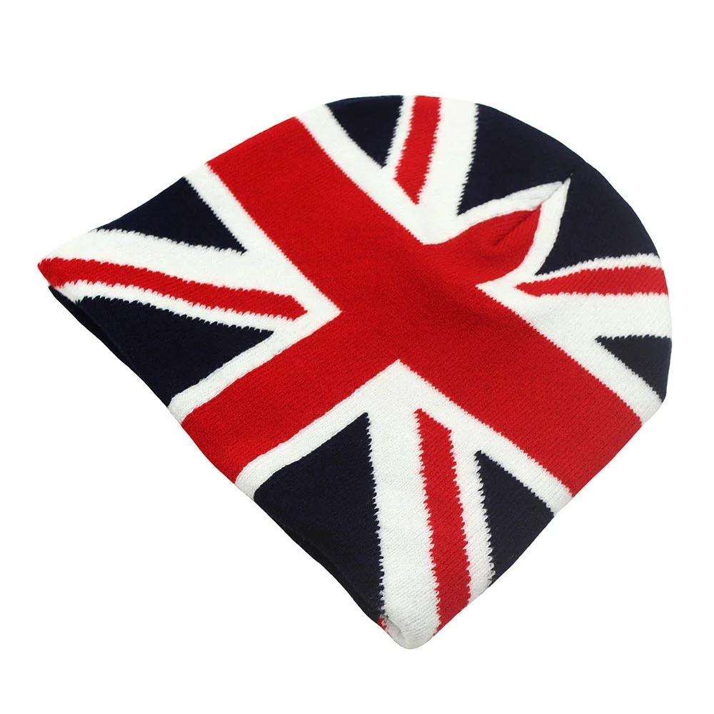 Versatile Skullies Beanies Rap Style Warm Knitted Hats for Men Women European Union Jack Design