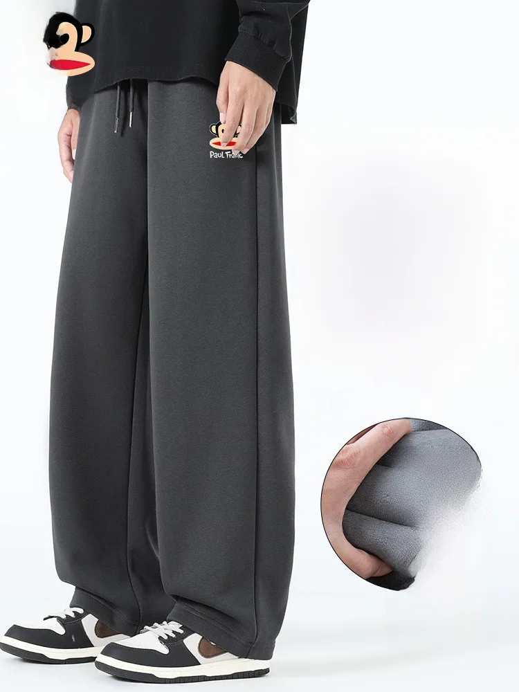 

Men's Fce Lined Casual Sports Pants Warm Youth Autumn Winter Straight Leg mid Waist Trousers Active Lifesle