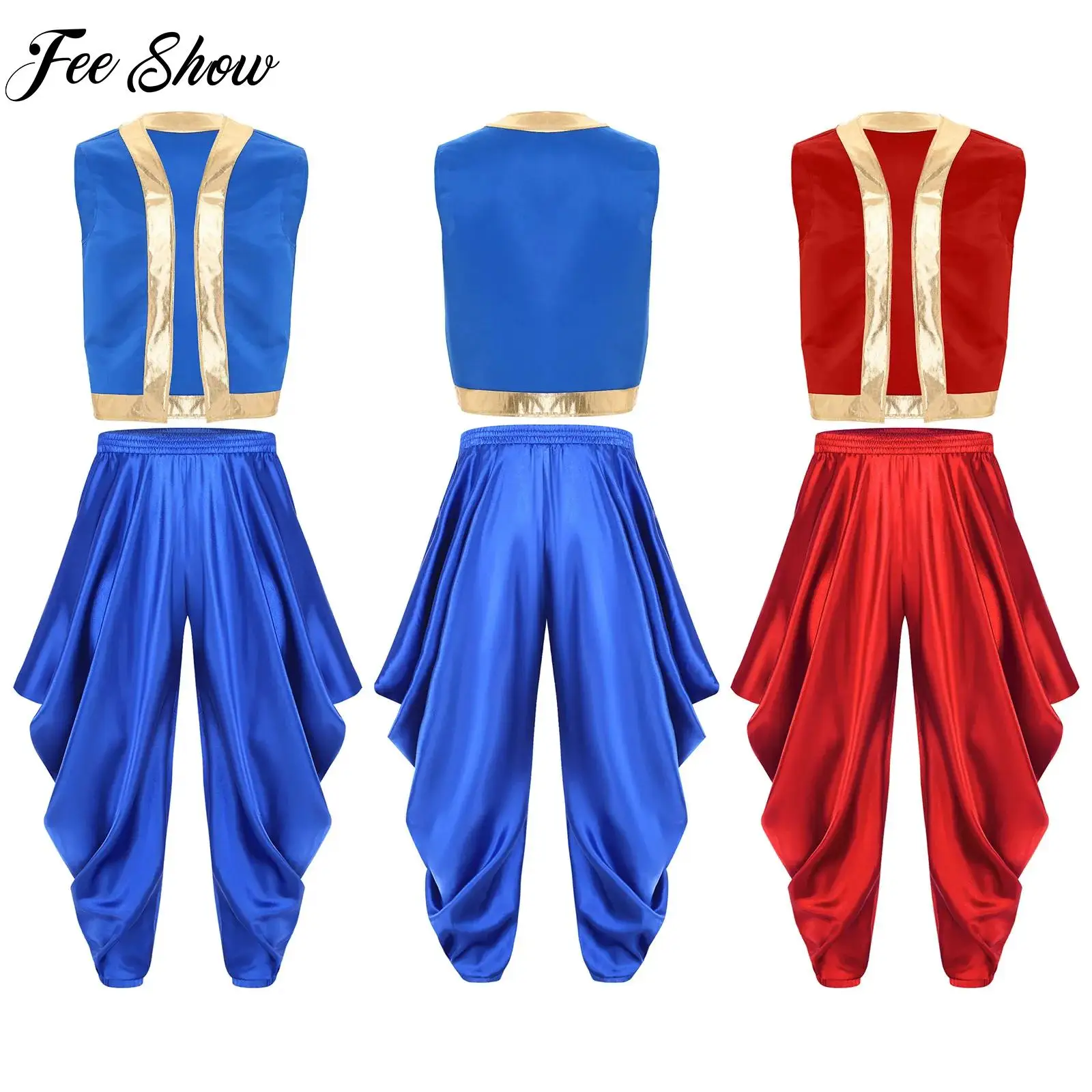 

Mens Mystery Arabian Prince Cosplay Costume Vest Pants Suits for Halloween Carnival Fancy Dress Stage Performance Clothes Outfit