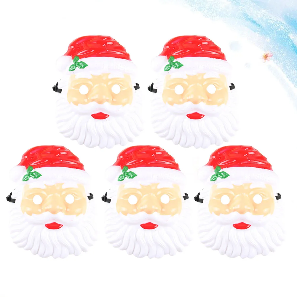 

5pcs Santa Claus Christmas Face Decor Funny Plastic Mask For Party Cosplay Lightweight Durable Santa Mask For Christmas Dress Up