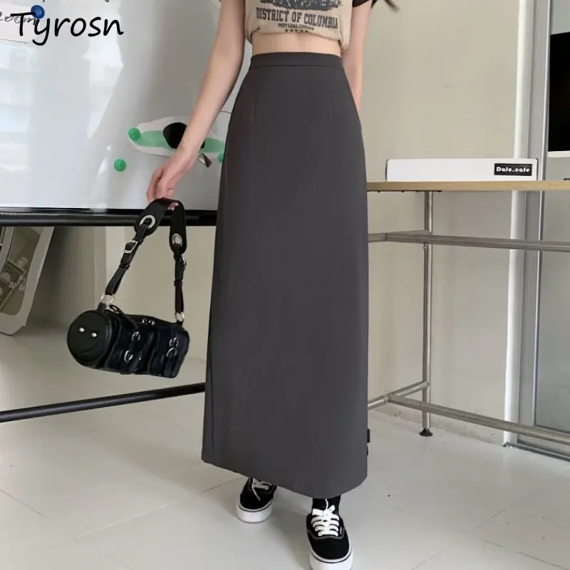 Skirts Women Minimalist Pure Temperament Office Ladies Casual All-match Empire Korean Style Stylish Midi Faldas Summer Classic