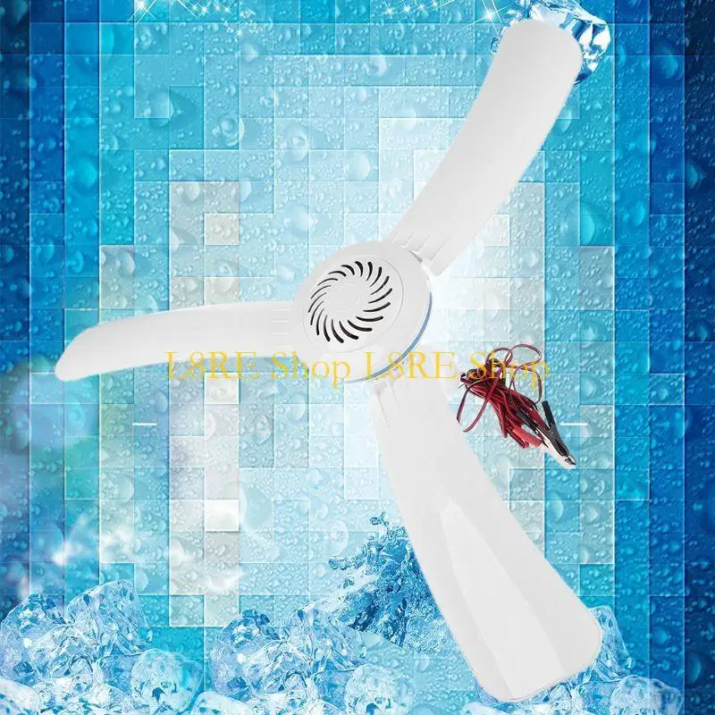 L8RE 3/4 Leaves 12V Ceiling Fan Air Cooler Hanging Battery Powered 16”/31.5” Tent Fans for Camping Outdoor Dormitory Home Bed