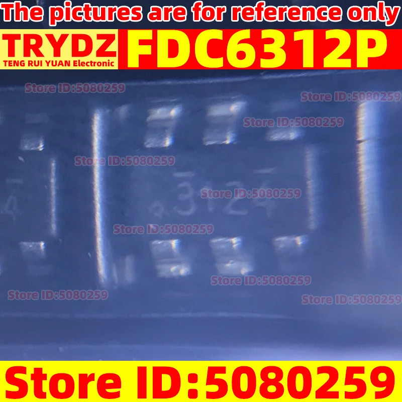 듀얼 P 채널 MOSFET 게임 액세서리 칩, FDC6312P SOT23-6, 200-20 개, 신제품