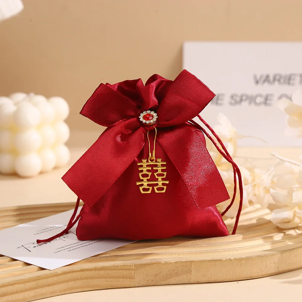 

10PCS Wedding Candy Bag Red Handheld Gift Packaging Bag Premium Drawstring Bag Jewelry Gift Packaging Bag Candy Splitting Bag