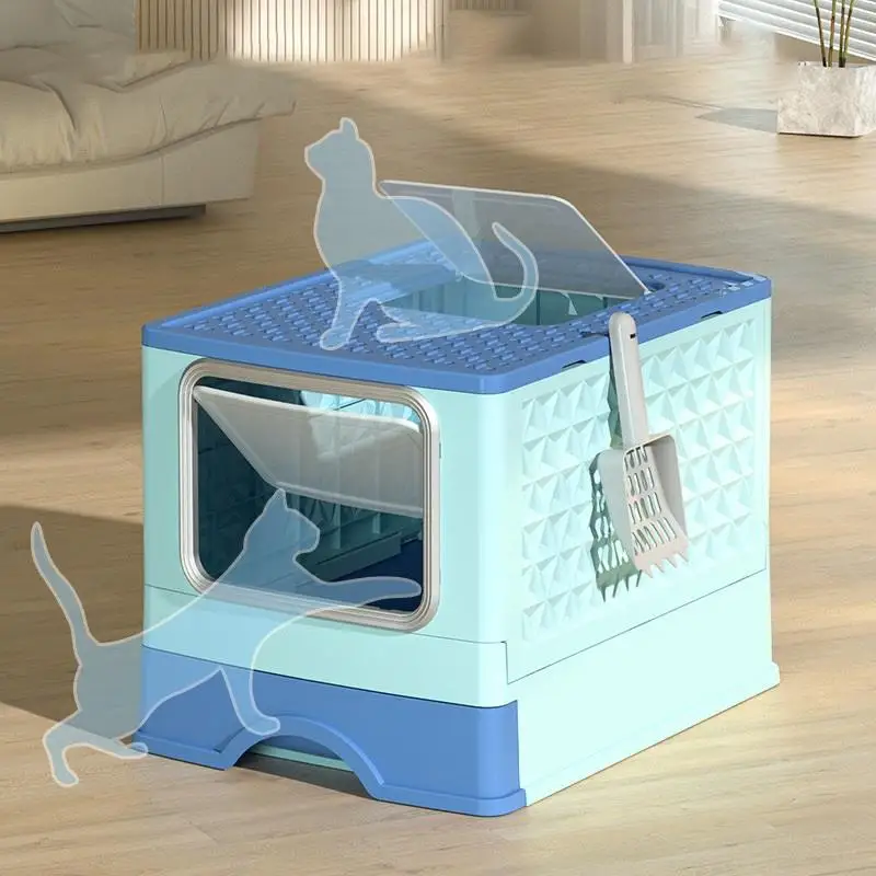 Pet Enclosed Folding Cat Litter Box Extra Large Fully Enclosed Cat Toilet Cat Supplies Dog Cleaning