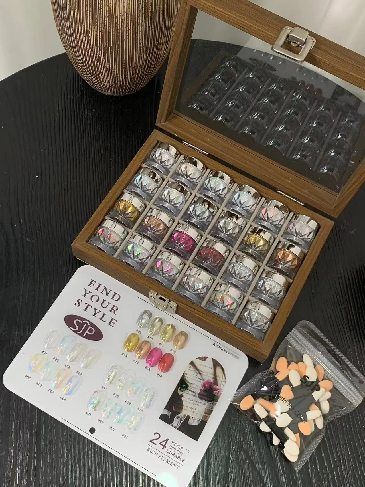 24-color Opal Protein Aurora Chrome Powder Nail Art Set, High-end Magic Mirror Powder Set, with Storage Box and Nail Swabs