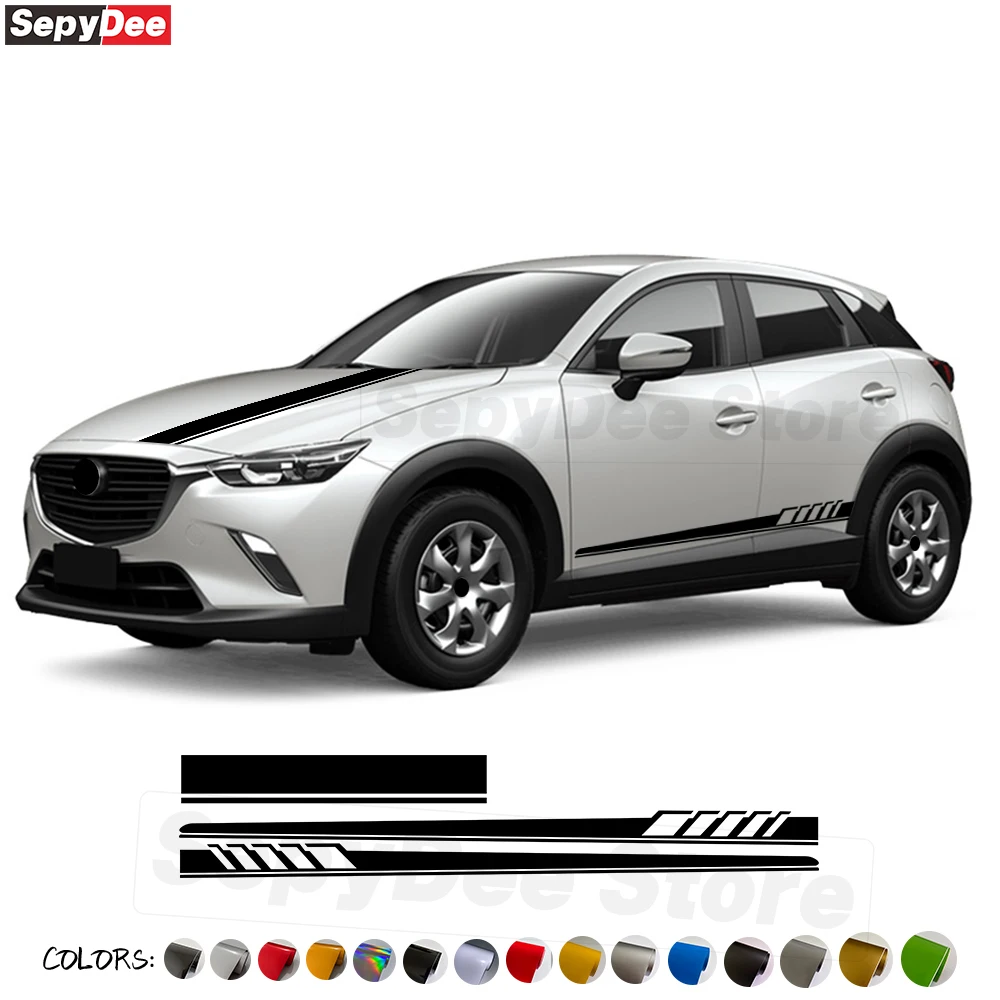 

Автомобильный капот, дверь, боковая юбка, наклейки для Mazda CX-3, украшение для кузова автомобиля, Длинные полосы, виниловая пленка CX-30