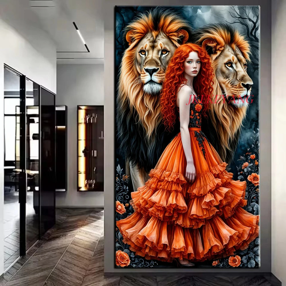 Fantasy Girl and Lion Picture DIY Diamond Painting Cross Stitch Full Drills Diamond Mosaic New Collection Home Decor