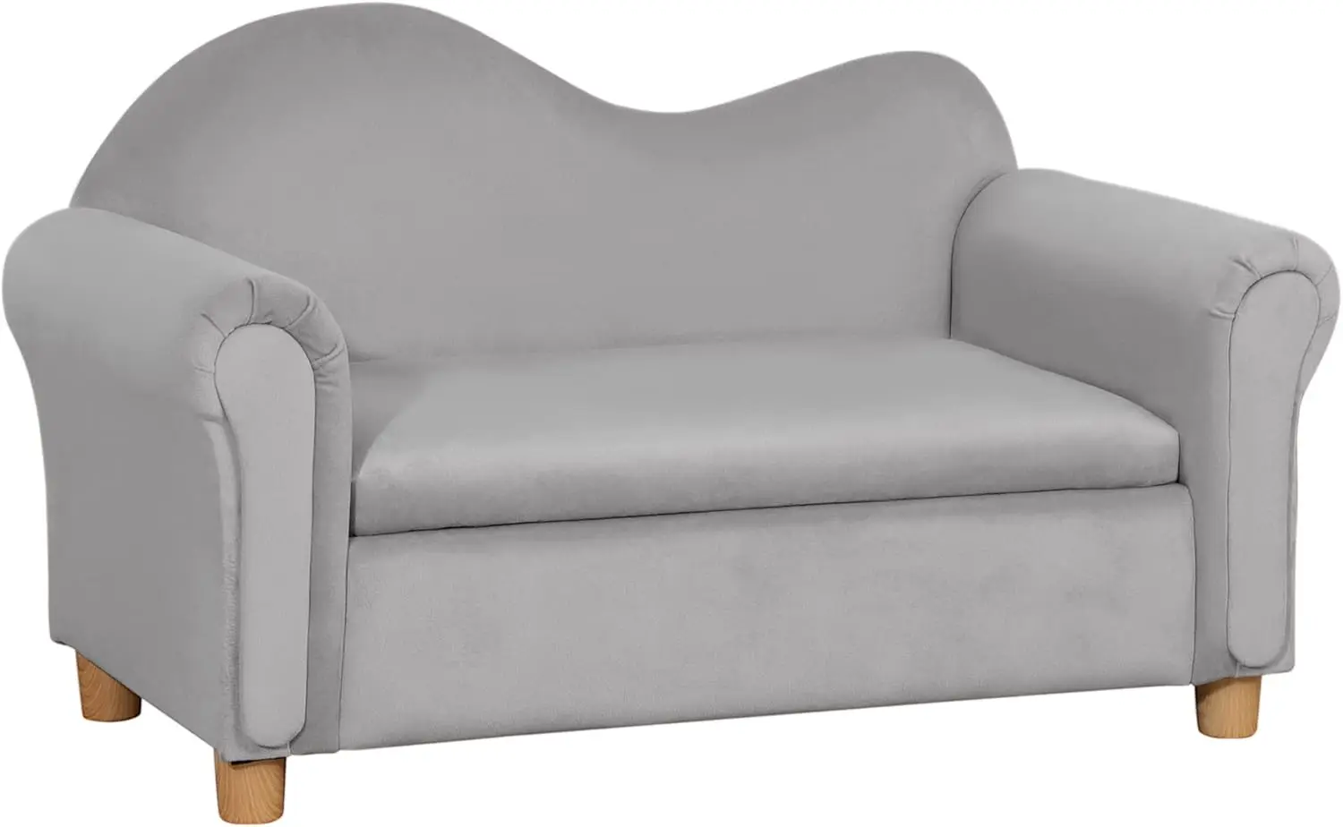 Sofa anak busa ergonomis dengan penyimpanan mainan dalam, Sofa anak-anak beludru dengan lengan lembut, furnitur Lounge anak-anak, abu-abu