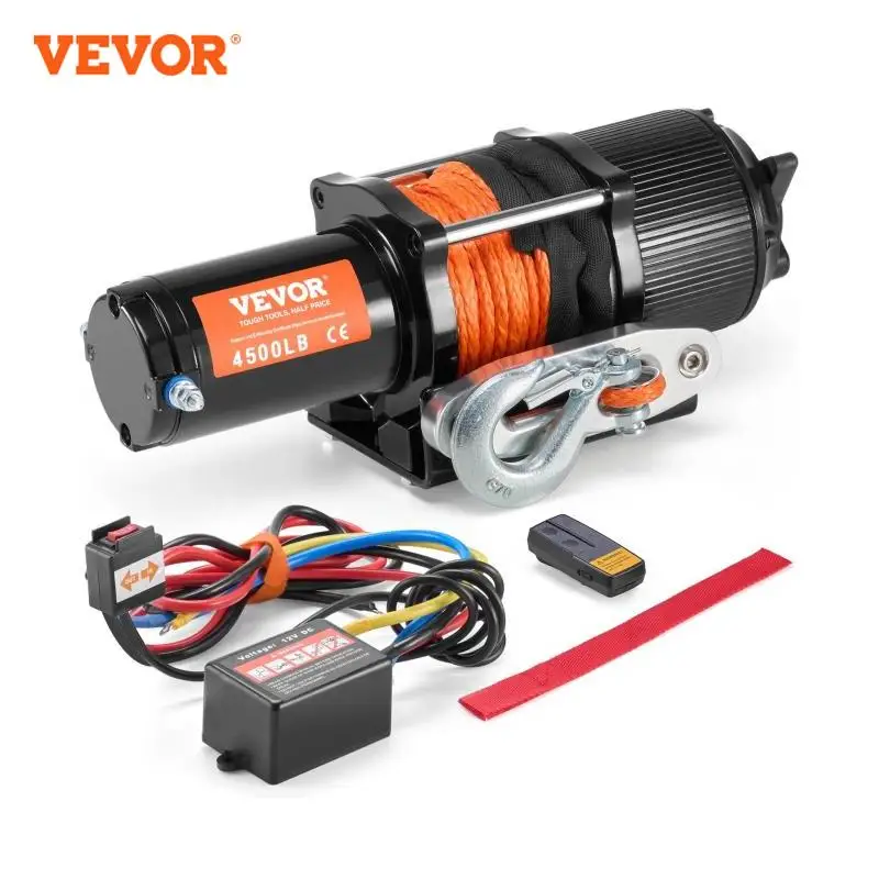 VEVOR 4500lbs ATV/UTV Electric Winch 12V DC with 39 ft Synthetic Rope Wireless & Wired Remote Control IP55 Waterproof for Jeeps