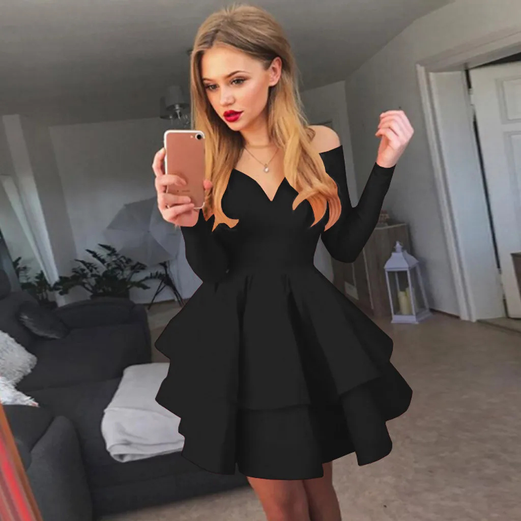 

Sexy Evening Gown Women's Par Dr Street Sle mid Waist Long Sve V-Ne Wrap Chest Big Swing Skirt Single Piece