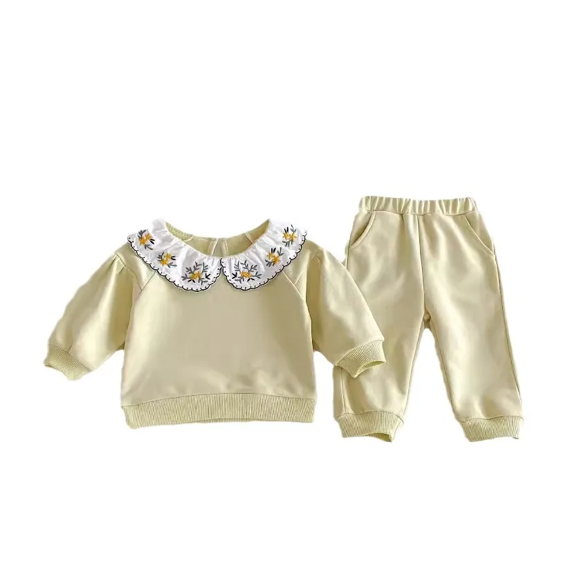 2024 Infant Toddler Fall Clothes Set: Girls\' Stylish Two-Piece Pullover Sweatshirt and Pants Set for Baby Girls Outing