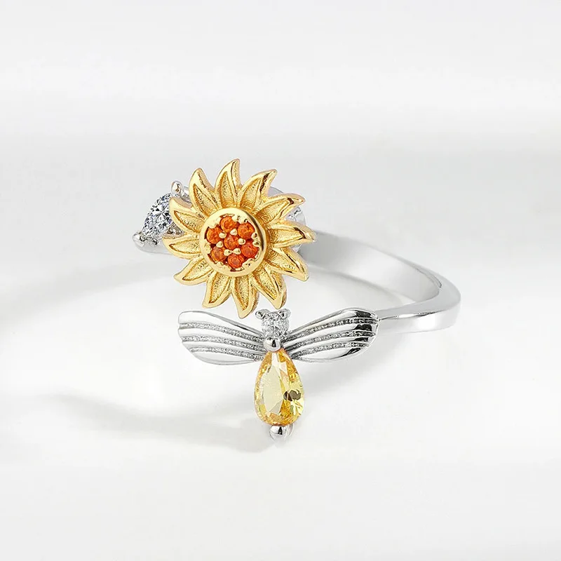 Rings for women 2024 luxury Bee Women's ring vintage accessories Sunflower Rotating Ring Sunflower Rings