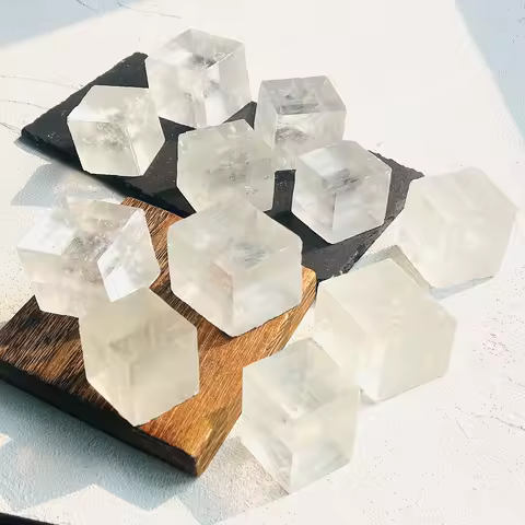 1pc Iceland Spar Clear Optical Calcite Cube, Natural Crystal Rough Stone, Home Decoration, Mineral Specimen, Holiday Ideal Gift