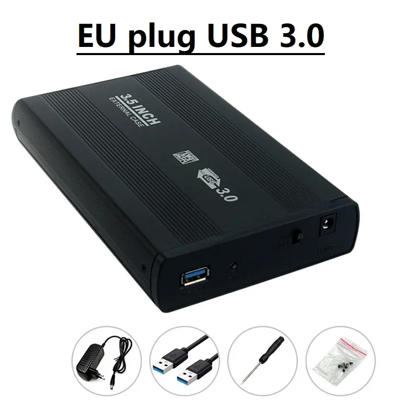Custodia per disco rigido da 3,5 pollici SATA USB 3.0 Custodia per disco rigido in lega di alluminio Custodia per disco rigido esterno con cavo USB per PC Computer portatile