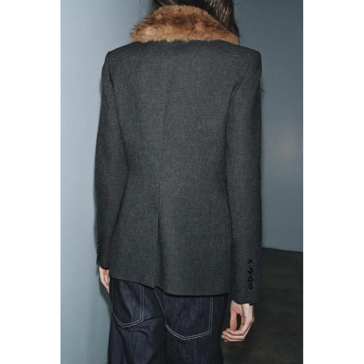 New Autumn Winter Women's Suit Jaet Collared Artificial Fur Long Sve Warm Commute Polyester Fiber Faion Sle