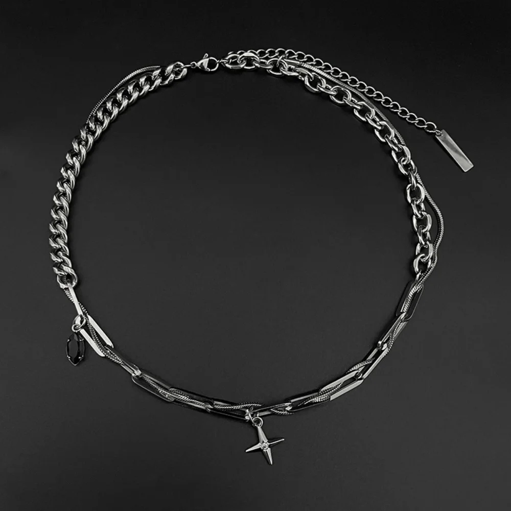Hip-Hop Goldfarbene Edelstahl-Halskette Retro Herren Strukturierte Kleine Quadratische Platte Anhänger Halskette Mode-Schmuck Casual Accessoire – Detail 4