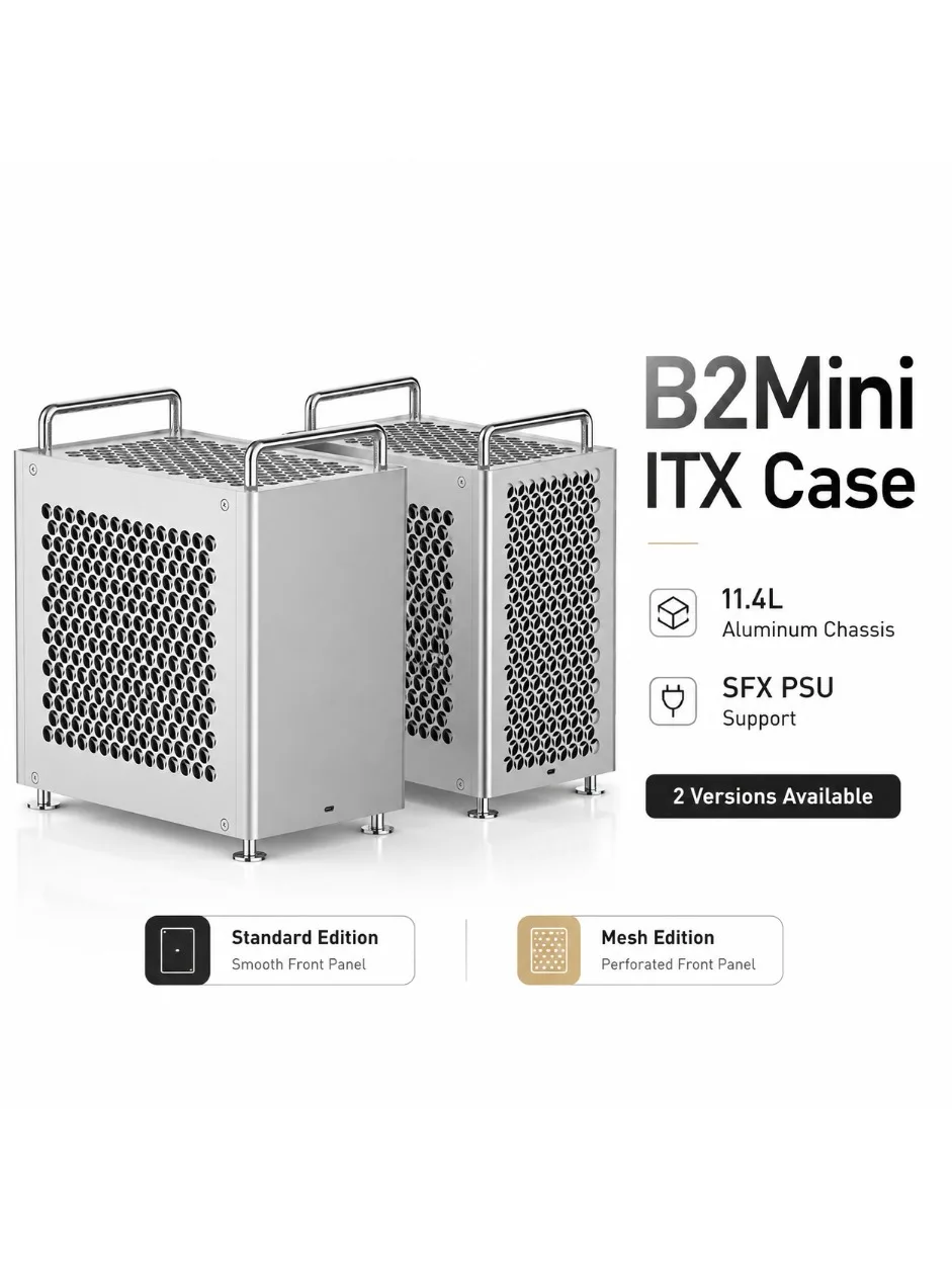 B2Mini Mini ITX PC-Gehäuse 11,4L Aluminiumlegierung Chassis ITX SFF Gehäuse SFX Netzteil Unterstützung für 2x PCIe-Steckplätze