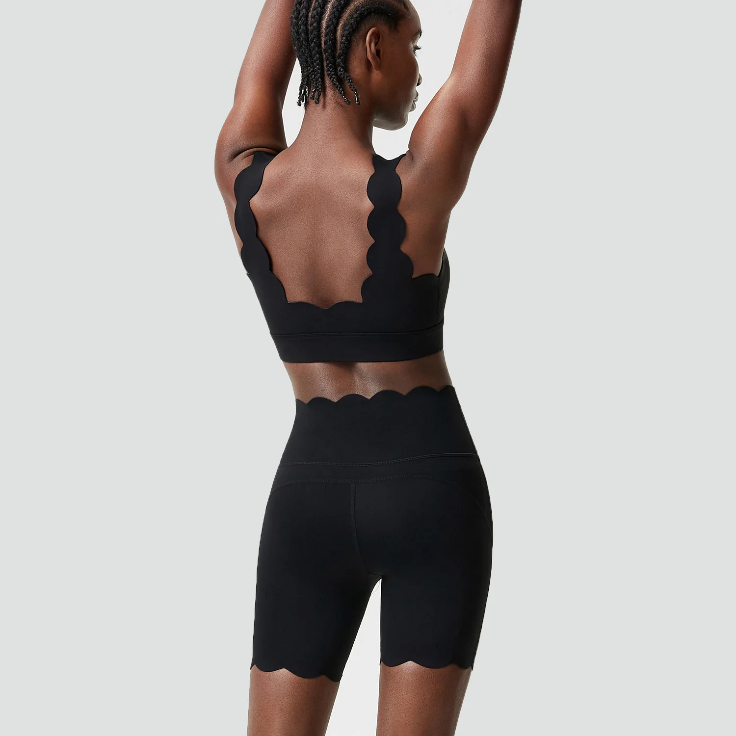 Women Yoga Set 2 Pieces Solid Color wavy edge sports bra yoga shorts gym set Fitness Quick Dry Running Suit Female workout set