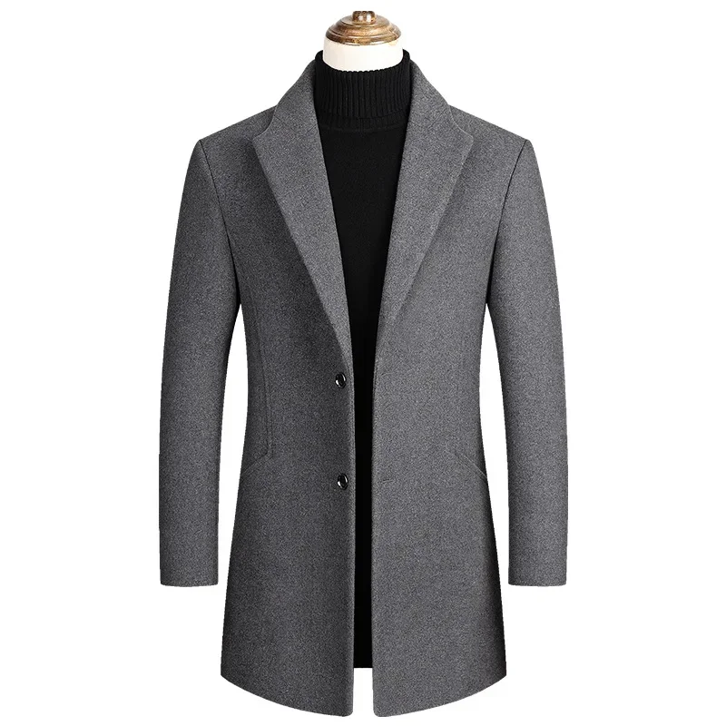 Men's Wool Coat Thick Coat Medium To Long Length Casual Slim Fit Lapel Fashionable Men's Windbreaker Men's Branded Clothing