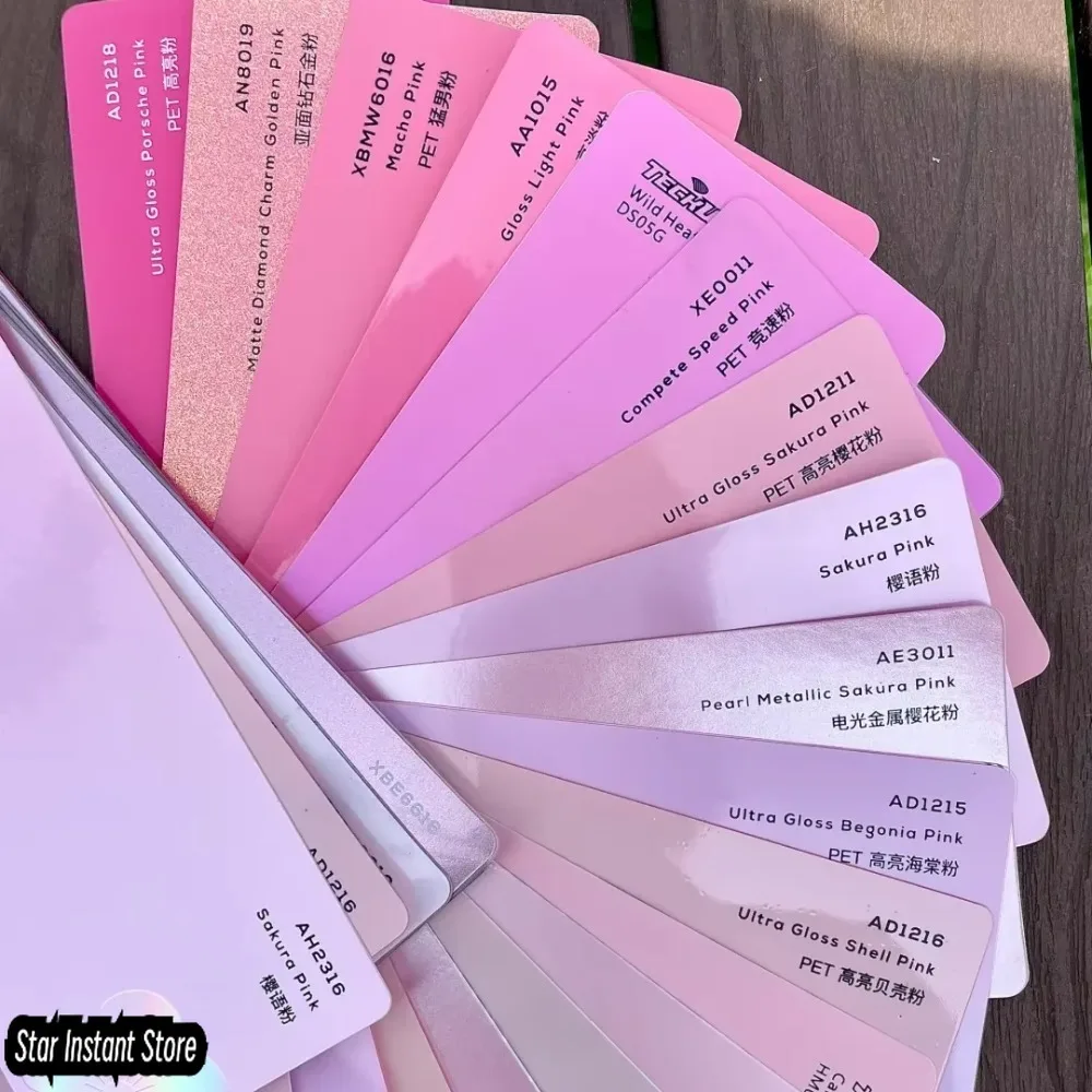 

Hot Selling 1.52x17Meters Matte Glossy Metallic Paint pink Series Car Vinyl Film PET Color Card Sample Dry Gun/No Air Bubbles
