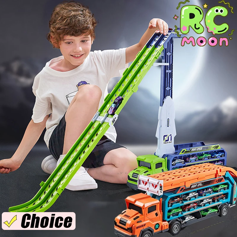 تحويل رفع السكك الحديدية سيارة 2 وضع لاعب طوي 6 سبيكة سيارة صعود وسقوط شاحنة بضائع لعب لهدايا عيد ميلاد الأطفال
