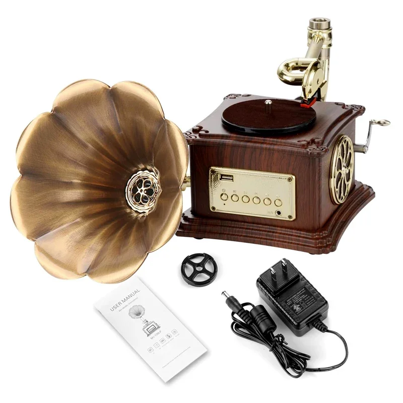 Customization Portable Version Gramophone Vintage Retro Style Subwoofer Speaker Bluetooth Phonograph Record Player