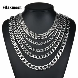 Maxmoon-Collier Cubain en Acier Inoxydable pour Homme, ne se Décolore Jamais, Étanche, Lien, Gourmette, Bijoux, 3mm, 5mm, 7mm, 9mm, 11mm, Cadeau