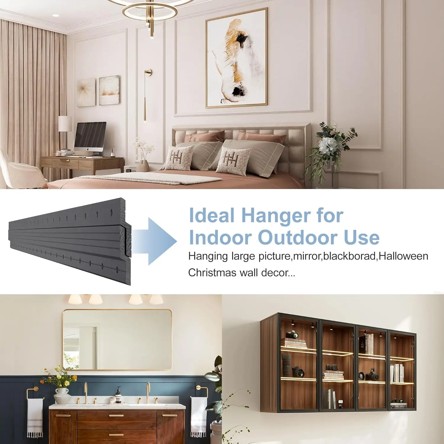 شماعة المربط الفرنسية شديدة التحمل مقاس 41 بوصة - دعامات مشابك Z من سبائك الألومنيوم أجهزة تركيب المرآة الثقيلة تحميل 250 رطل Interlockin