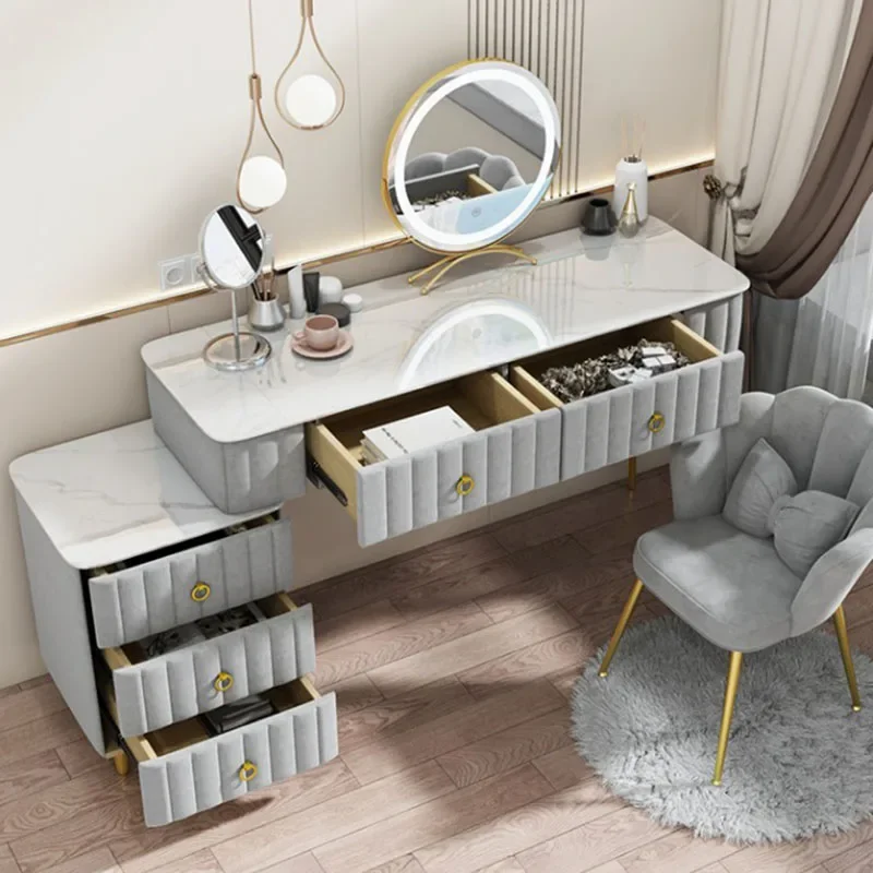 

Luxury Nordic Dressing Table Mirror Chair Bedroom LED Modern Dressing Table Drawer Drawer Coiffeuse Furniture Makeup