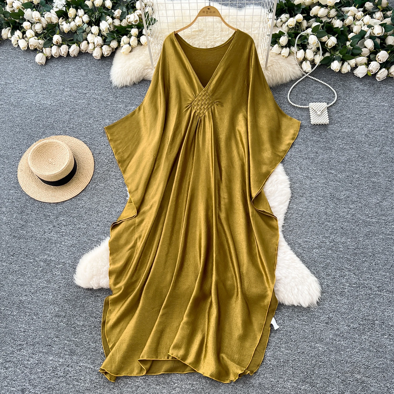 Chic vintage sexy scollo a V sciolto fata estate donna Boho vestito estivo abbigliamento donna abito lungo